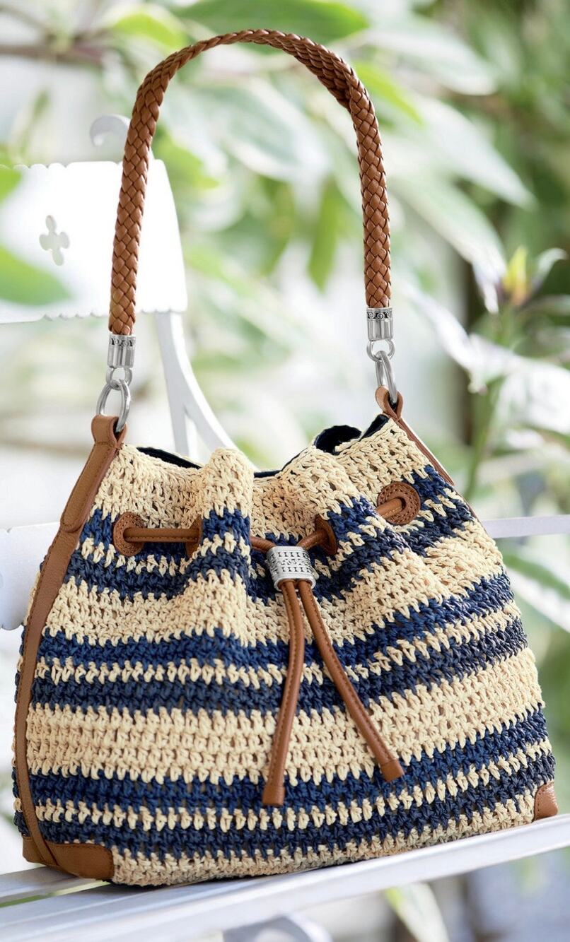 Brighton Shelby Hobo Straw Shoulder bag Wheat-Navy NWOT